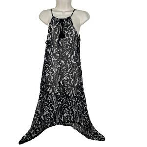 Old Navy Womens Sz M polyester sheer chiffon dress tassels pompoms asymetric hem